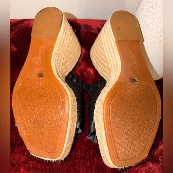 Jessica Simpson Serilda Black Espadrille Platform Wedge Sandals Smocked Size 7 - Picture 8 of 8